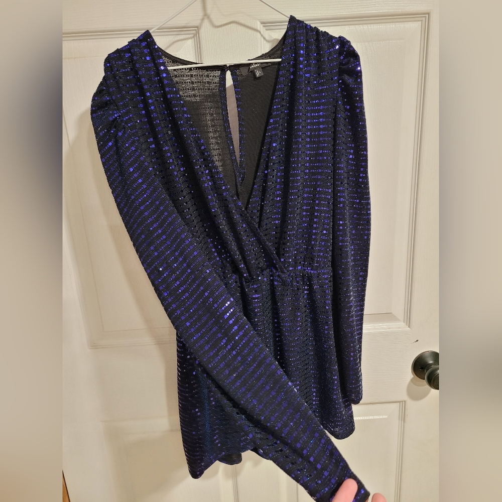 Lulus Bettie Royal Blue Metallic Long Sleeve Romper - Picture 5 of 9